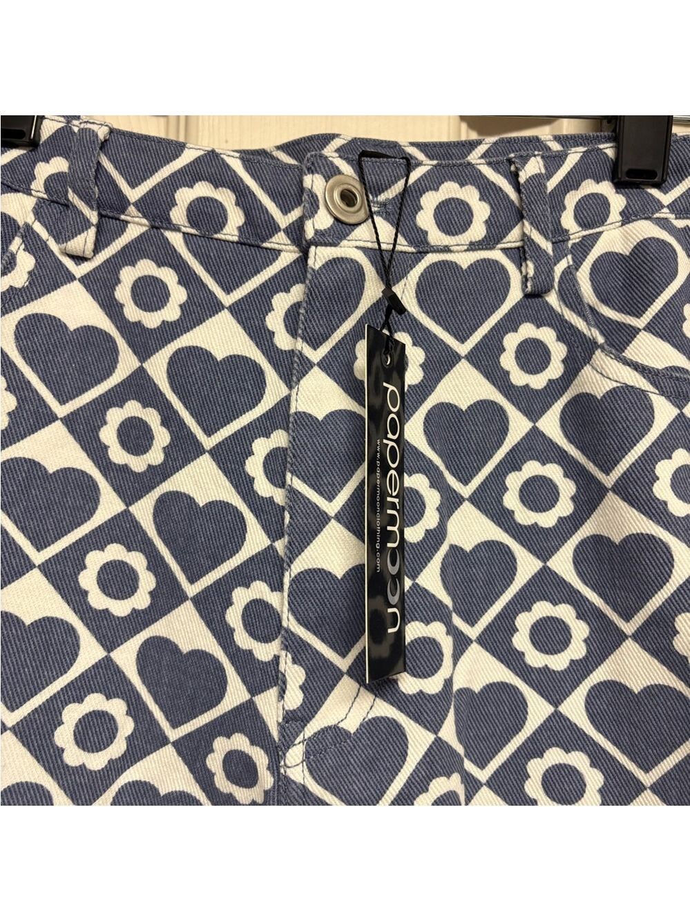 Papermoon remi check heart cotton pants Medium 5 pocket high rise NEW NWT - Picture 10 of 16